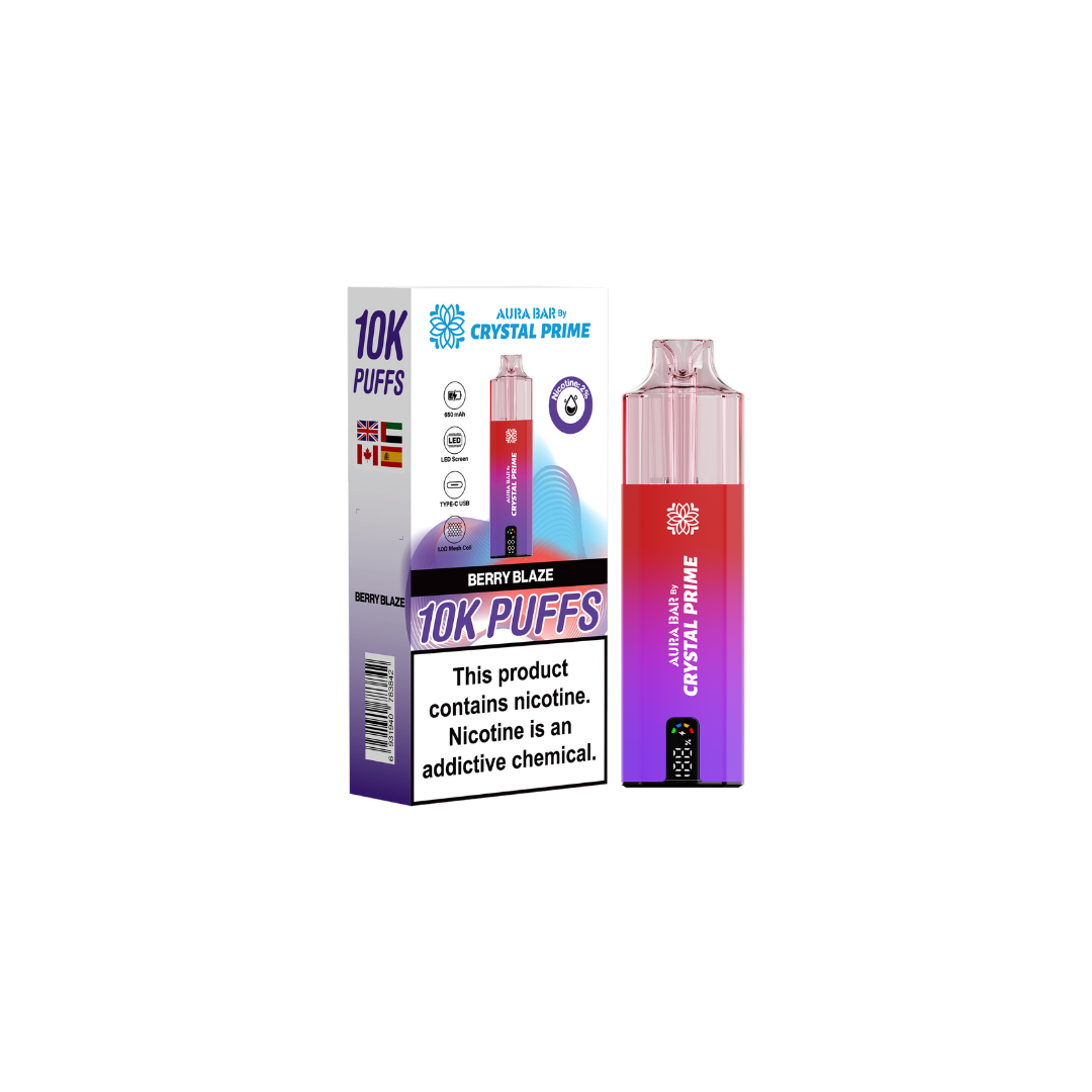 Crystal Prime 10k By Aura Bar Box of 5 Disposable Vape - New