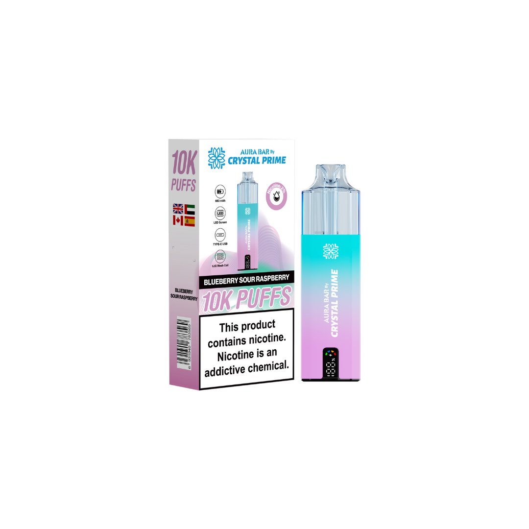 Crystal Prime 10k By Aura Bar Box of 5 Disposable Vape - New