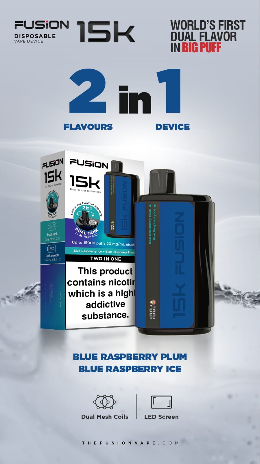 2 in 1 Fusion 15k Puffs Dual Tank Box of 10 Disposable Vape Pod Kit